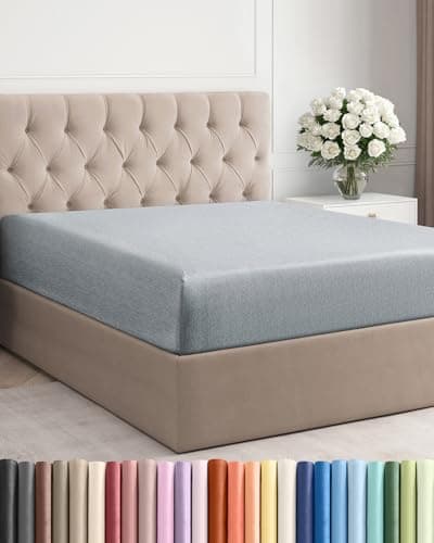 Full Fitted Bed Sheet - Bottom Single Fitted Sheet Only - Ultra-Soft Hotel Luxury Bedding w/ 8-16 Inch Deep Pockets - Breathable & Wrinkle Free - Easy-Care, Fade & Shrink Resistant - Heathered Blue