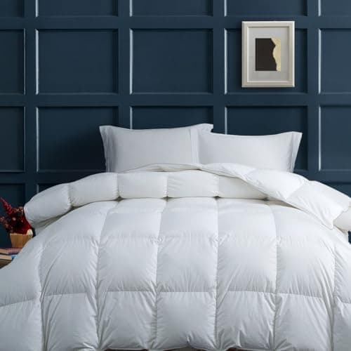 HYPREST Goose Feather Down Comforter King，Soft Lightweight Down Blanket Duvet Insert, 100% Cotton Shell - 8 Corner Tabs