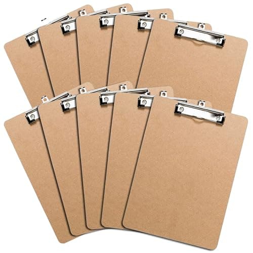 Letter Size Clipboards with Low Profile Clip (Set of 10) - Wood Clipboards Bulk 10 Pack, Heavy Duty Clipboard, Back to School Teacher Classroom Supplies, School Supplies for College Students