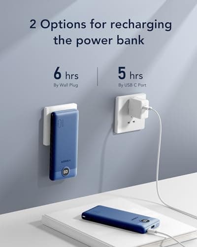 VEGER Portable Charger with Built-in AC Plug and Cables, All in One 10000mAh Ultra Slim Power Bank Travel Essentials, Fast Charging Battery Pack Compatible with iPhone, Samsung, Android (Navy) 5