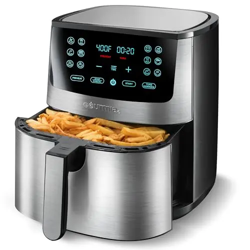 Gourmia Air Fryer Oven Digital Display 8 Quart Large AirFryer Cooker 12 Touch Cooking Presets, XL Air Fryer Basket 1700w Power Multifunction GAF838 Black and stainless steel air fryer