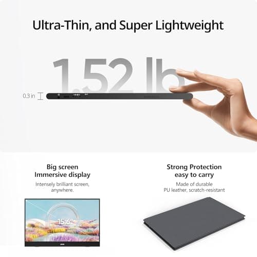 MNN Portable Monitor 15.6inch FHD 1080P USB C HDMI Gaming Ultra-Slim IPS Display w/Smart Cover & Speakers,HDR Plug&Play, External Monitor for Laptop PC Phone Mac (15.6'' 1080P) 5