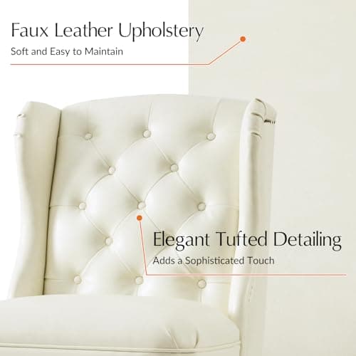 HULALA HOME Modern Faux Leather Desk Chair with Button Tufted Wingback, Adjustable Swivel Computer Chair with Nailhead Trim, Upholstered Task Chair for Home Office, Ivory 7