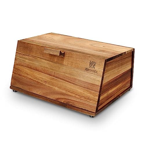 KIKVOOL Wooden Bread Box for Kitchen Countertop, Large Capacity No-assembly Bread Container, Homemade Bread Bin Storage for Various Kitchen Counter Styles.