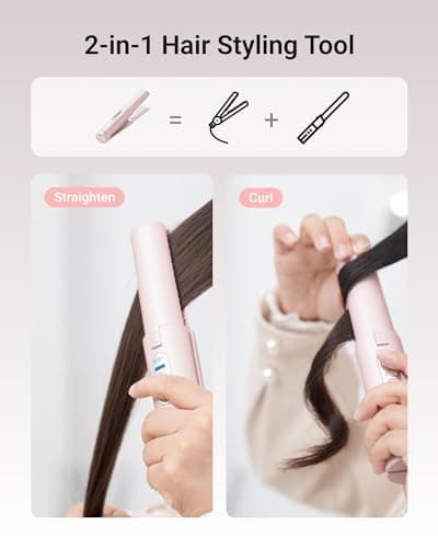 XCOOL Cordless Hair Straightener and Curler 2 in 1, Mini Curling Iron Straightener Combo with 5000mAh Battery, Portable Ceramic Flat Iron for Travel, USB-C Rechargeable, 15s Fast Heating, Pink 8