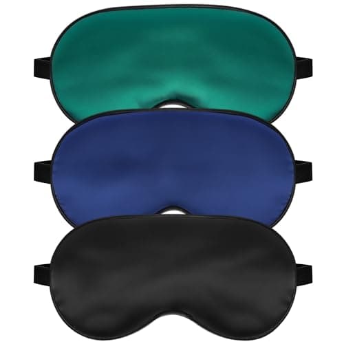 Silk Sleep Mask for Sleeping with Adjustable Strap, Satin Blackout for Men&Women, Comfortable Blindfold Eyeshade for Night Sleep (Black,Blue,Green)