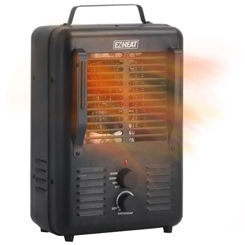 EZ-HEAT 1,500-Watt Portable Milkhouse Style Utility Space Heater with Adjustable Thermostat, Overheat Protection, and Safety Tip-Over Switch, Matte Black, MTFH-01C-MB