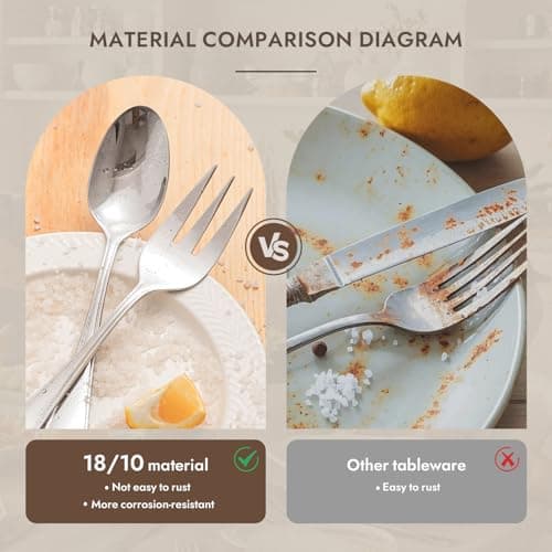 KINGSTONE 8 Piece Teardrop Serving Utensils Set, 18/10 Stainless Steel Serving Utensils, Slotted Spoons, Forks, Tongs, Cake Server, Butter Knife for Buffet, Catering, Wedding, Party 7