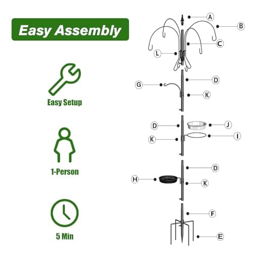 Kodope Bird Feeder Pole, 75 Inch 5 Hooks Heavy-Duty Feeder and Water Dispenser Shepherd, Bird Feeding Station with Ground Stake for Outdoors Shepherd Hook 5