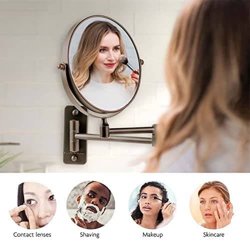 OVENTE 7" Wall Mounted Makeup Mirror with 1X/10X Magnification, Double Sided Magnifying Round Bathroom Vanity Mirror, 360° Swivel Design, Extendable and Folding Arm, Antique Bronze MNLFW70ABZ1X10X 5