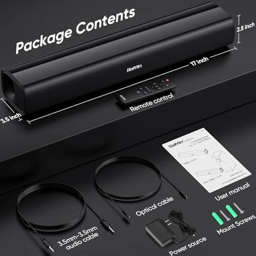 Saiyin Sound Bar,17 inch Sound Bar for Smart TV with Bluetooth 5.3/Optical/AUX Connection, Soundbar for TV/PC/Gaming/Projectors,Wall Mountable & Ultra Compact Design 6