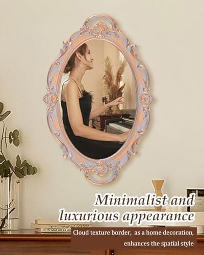 XPXKJ Vintage Gold Mirror Tray Vanity Tray for Dresser Perfume Storage Decorative Mirrored Glass Tray Coquette Room Decor, Bedroom, Bathroom Oval Antique Serving Makeup Organizer 6