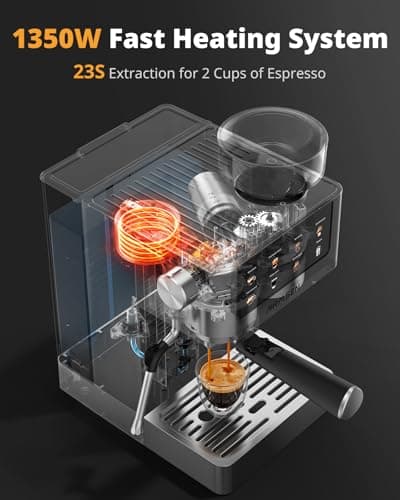 AIRMSEN Espresso Machines with Burr Grinder, 20 Bar, Milk Frother Steam Wand, Stainless Steel Coffee Maker for Home - Cappuccino Latte & ​​Cold Brew​​ Iced Coffee Maker & Americano 8