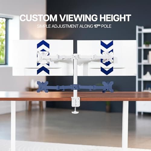 VIVO Dual Monitor Desk Mount, Heavy Duty Fully Adjustable Steel Stand, Holds 2 Computer Screens up to 30 inches and Max 22lbs Each, White, STAND-V002W 5