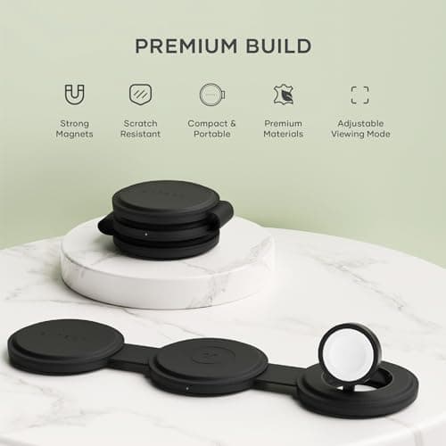 Satechi OntheGo™ 3 in 1 Wireless Charger, Qi2 Portable Charger with 15W Fast Charging for iPhone 17 to 12 Series, 5W for Apple Watch, and 5W for AirPods, Magnetic Travel Charging Station – Black 5