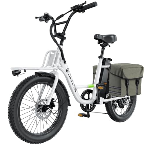 isinwheel U7 E Bike for Adults Electric Bike with Dual Cargo Rack, 48V 1000W Peak Ebikes for Adults, 7 Speed Gear, 20mph Step Thru Cruiser Electric Bicycles, 20" × 3“ Fat Tire Ebike