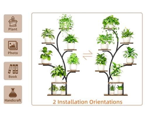 BACEKOLL Plant Stand Indoor with Grow Lights, 7 Tiered Indoor Plant Shelf, 49" Corner Plant Stands for Indoor Plants, Metal Plant Flower Display Shelf, Tree-Shaped Plant Rack for Home, Patio, Brown 9