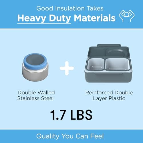 Omie OmieBox UP bento Box for Kids | Insulated Lunch Box | Leak Proof Vacuum Insulated Thermal Food jar | Cooler ice Pack | 2 Compartments (Graphite) 6