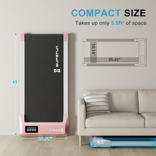 Superun Treadmills Walking Pad with 9% Auto Incline for Home Office, 3 in 1 Under Desk Walking Pad with Wide LED Display, Walking Pad with Smart APP & Remote Control, 300 Lbs Capacity 5