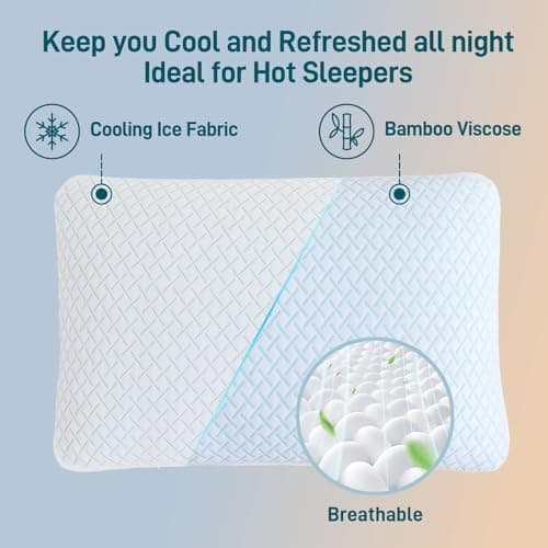 Shredded Memory Foam Cooling Soft Pillows Queen Size Set of 2, Adjustable Hypoallergenic Hotel Quality Pillow for Back, Stomach and Side Sleeper Sleeper, Bamboo Viscose Cover, Oeko-TEX Certified 5