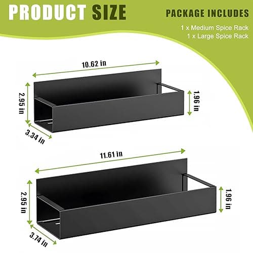 Hoenart Moveable Spice Organizer, 2 Pack Metal Strong Magnetic Shelf for Fridge and Microwave Oven, Space Saving for Kitchen (Black) 6