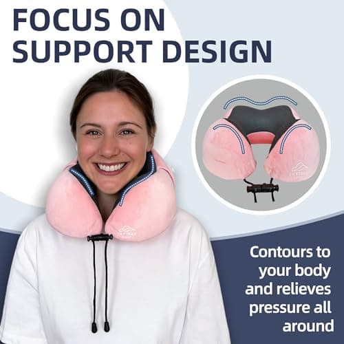 Travel Pillow with Extra Large Hood for Airplane Long Flights Privacy and Comfort Memory Foam with Velvet Cover for Road Trip Head&Neck Support for Plane Office Cars Sleeping & Rest (Pink) 5