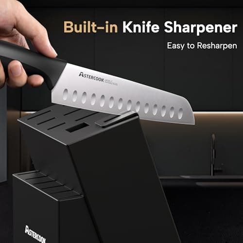 Astercook Knife Set, 15 Pieces Kitchen knives Set with Built-in Sharpener, High Carbon German Stainless Steel Chef Knife Block Sets, Sharp & Rust Resistant Dishwasher Safe, Black 6