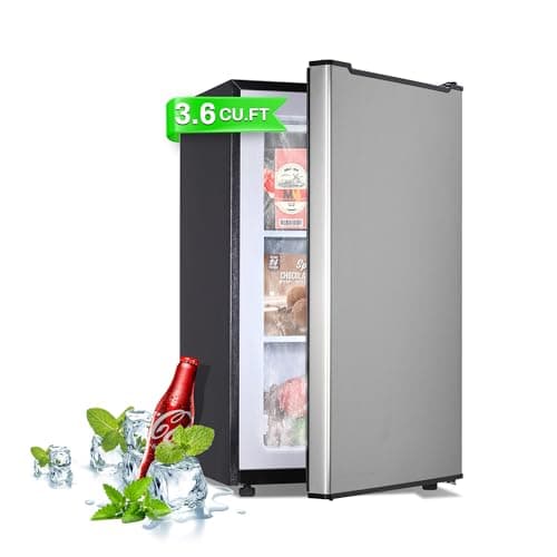 Maine Upright Freezer 3.6 Cu.Ft Mini Freezer with Reversible Stainless Steel Door Freestanding Compact Freezer with 3 Adjustable Thermostat, Small Freezer for Apartment Dorm (Silver)