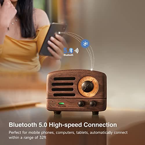 Muzen Portable Bluetooth Speaker, OTR Wood Vintage Small Wireless Speaker, FM Radio with Antenna AUX, 10h+ Long Playtime, High Fidelity Stereo Audio with Suitcase, for Gift Home Picnic 6