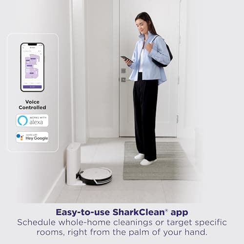Shark Navigator Robot Vacuum with Bagless 30-Day Capacity Self-Empty Base, Powerful Suction, SmartPath Navigation, Self-Cleaning Brushroll, for Carpets & Hard Floors, White, AV2110S 9