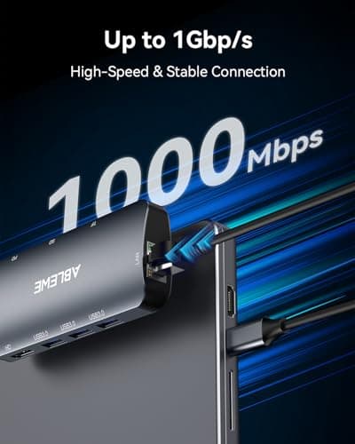 ABLEWE USB C Hub Ethernet, Multiport USB C to HDMI Hub, 8 in 1 4K@60Hz USBC Adapter,1000Mbps, 100W PD, 3 USB 3.0 Ports, Docking Station Compatible for MacBook, Tablet, Phone, Type C Devices 7