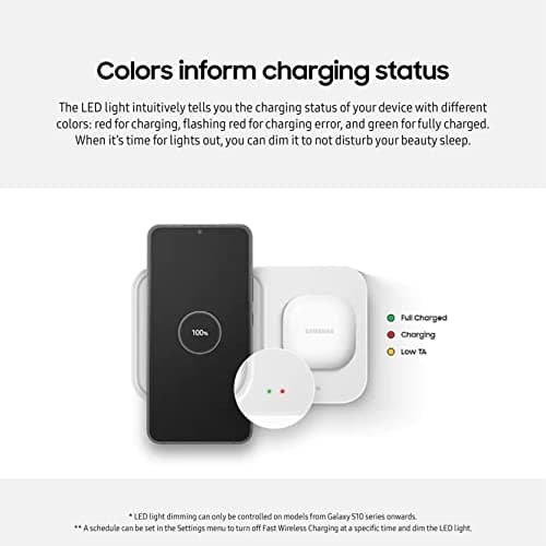 Samsung 15W Wireless Charger Duo w/USB C Cable, Dual Charging, Cordless Super Fast Charging Pad for Galaxy Phones and Devices, Compact Design, LED Indicator, 2022, US Version, White 6