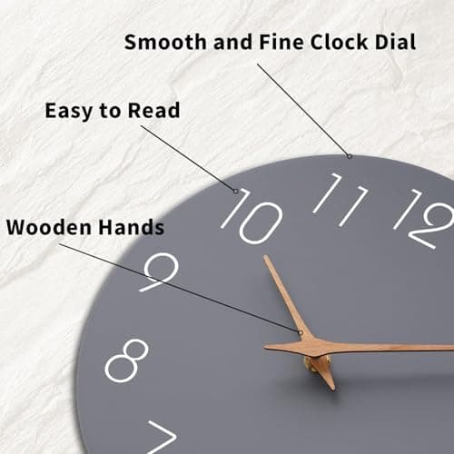 Mosewa Wall Clock 14 Inch Gray Battery Operated Silent Non Ticking Simple Modern Wood Clock Decorative for Bedroom Living Room Kitchen Home Office 6