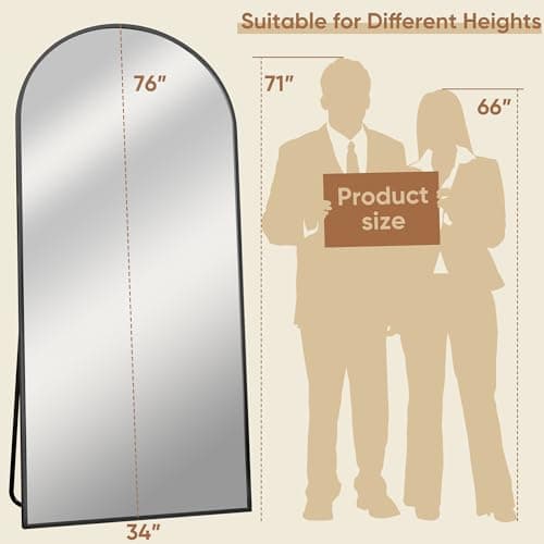 Homsion Full Length Mirror, 76"x34" Oversized Arched Mirror Large Standing Mirrors, Tall Mirrors Body Floor Mirror for Bedroom Living Room Aluminum Frame,Black 8