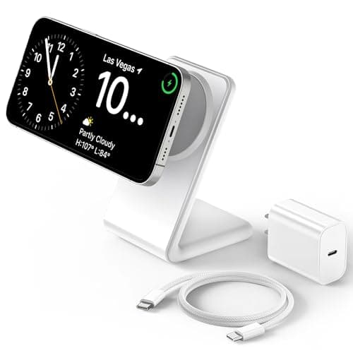 Mag-Safe Charger Stand for iPhone 17 (with 20W Adapter, 5Ft Cable), Magnetic Wireless Charger with Fast Charging Capability for iPhone 16/15/14/13/12 Series- Grey