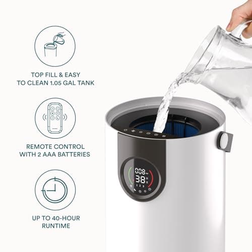 Homedics 2-in-1 Air Purifier & Evaporative Humidifier for Large Rooms HEPA Air Cleaner, Filtered Humidification, Digital Air Quality Sensor, Auto Mode, Tower Design for Home, No Visible Mist 6