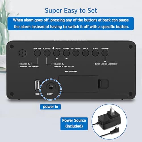 Peakeep Digital Alarm Clock for Bedroom Bedside, Loud Alarm Clock for Heavy Sleepers, Large Big LED Numbers for Seniors, Battery Backup Plug in Electric Clock with USB Charger (Blue) 6