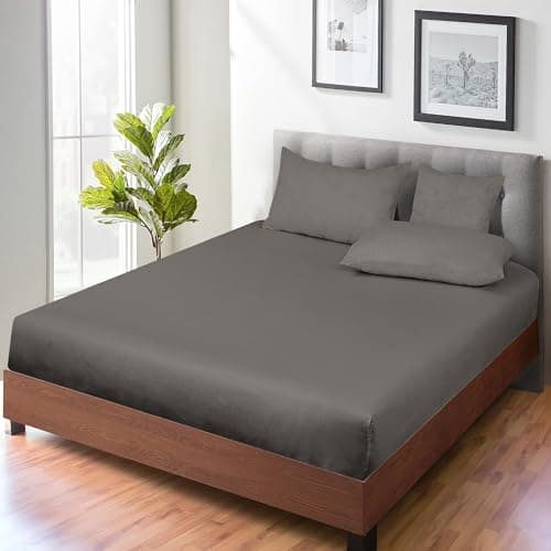 ROYALE LINENS 300 Thread Count 100% Long Staple Combed Cotton Fitted Sheet Queen - Super Soft Deep Pocket Bottom Sheet - Fitted Sheets Only - Elastic Sheets (Queen, Grey) 7