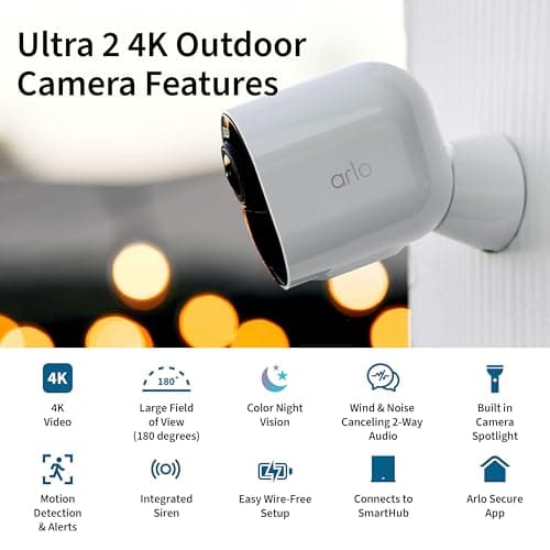 Arlo Ultra 2 Spotlight Camera 4K HDR (3 Cameras, SmartHub) | Wireless Home Security Camera | Color Night Vision, Motion Sensor, 180º View, 2-Way Audio, White 2