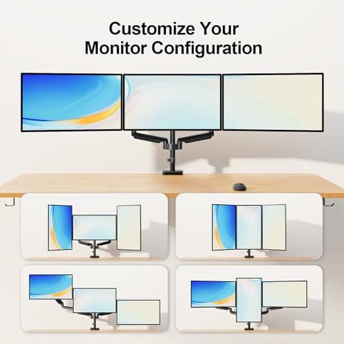MOUNT PRO Triple Monitor Mount, 3 Monitor Desk Mount for Three Screens up to 32 Inch, Full Motion Gas Spring Heavy Duty Arm Hold up to 19.8lbs Each, Black 5