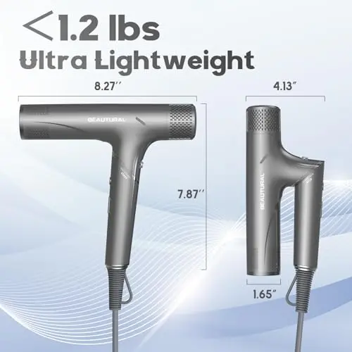 BEAUTURAL Hair Dryer, 1600W High-Speed Foldable Travel Blow Dryer, 110,000 RPM Brushless Motor Million Ionic for Fast Drying & Frizz Control, 3 Temps & 3 Speeds, Dual Voltage for Worldwide Use 5