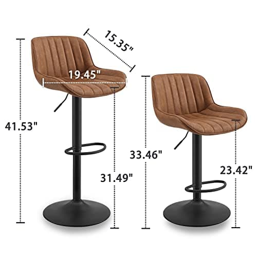 Volans Bar Stools Set of 4, Mid Century Modern Faux Leather Swivel Adjustable Height Bar Stool, Counter Height Pub Bar Chair with Back, Black Powder Coated Base, Yellow Brown 2