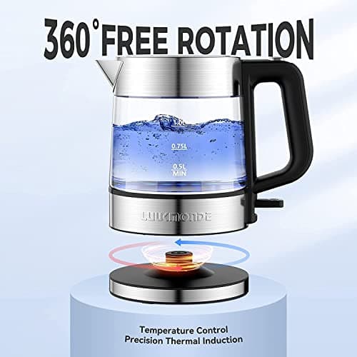 LUUKMONDE 1500W Electric Kettle, 1 Liter Glass Tea Kettle Light Weight, Cordless Water Boiler with LED Indicator, Fast Boiling Hot Water Heater Kettle, Auto-Shutoff & Boil-Dry Protection, BPA Free 6