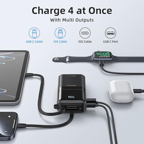 MOKiN Portable Charger, 10000mAh 30W Power Bank Fast Charging, Phone Battery Pack with Built in Cable, 4 Outputs, Travel Compact Powerbank USB-C for iPhone 17 16 15 14 13 iPad Pro MacBook Air Samsung 3