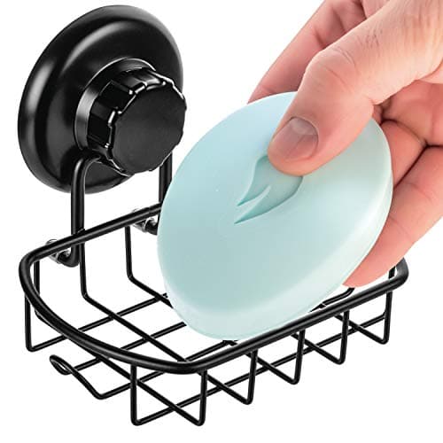 HASKO accessories Suction Soap Dish with Hooks - Super Powerful Vacuum Suction Cup Shower Soap Holder - Rustproof Stainless Steel SS304 Soap Basket - Sponge Holder for Bathroom & Kitchen (Black) 9