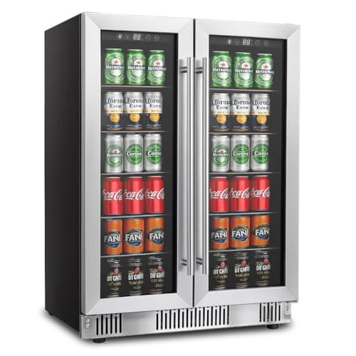Erivess 24 inch Beverage Refrigerator Cooler, 5.4 Cubic/176 Can Large Fridge Dual Zone with Glass Front Door, Under Counter Small Refrigerator with Adjustable Shelves and Digital Display