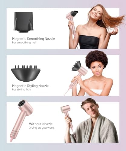 Cosy Companions High-Speed Ionic Hair Dryer, 150000 RPM Brushless Motor for 2-5 Min Fast Drying, Low Noise Blow Dryer Reduces Frizz & Heat Damage, Lightweight Hair Dryer with Diffuser & Nozzle, Pink 8