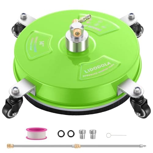 14" Pressure Washer Surface Cleaner with 4 Wheels - Coated Green Stainless Steel Surface Cleaner for Pressure Washer Attachment for Concrete, Patio, Sidewalk, Deck and Driveways - PWS14G