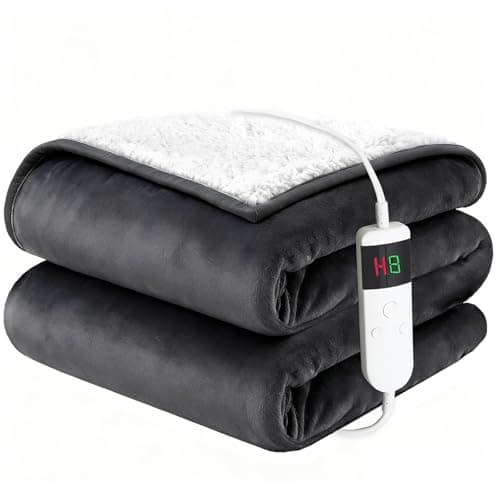 Electric Blanket Heated Throw, Soft Flannel 50"x60" Heating Blanket with 8 Hours Auto Off 10 Fast Heating Levels Machine Washable Sherpa Heated Blanket with Overheating Protection