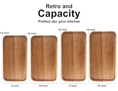 16" x 10" Rectangle Serving Trays Wooden Charcuterie Boards Rectangular Large Serving Platters for Cookie, Snack, Appetizer, Dessert, Party Food Dish Acacia Wood Kitchen Platter Tray Cheese Board 7